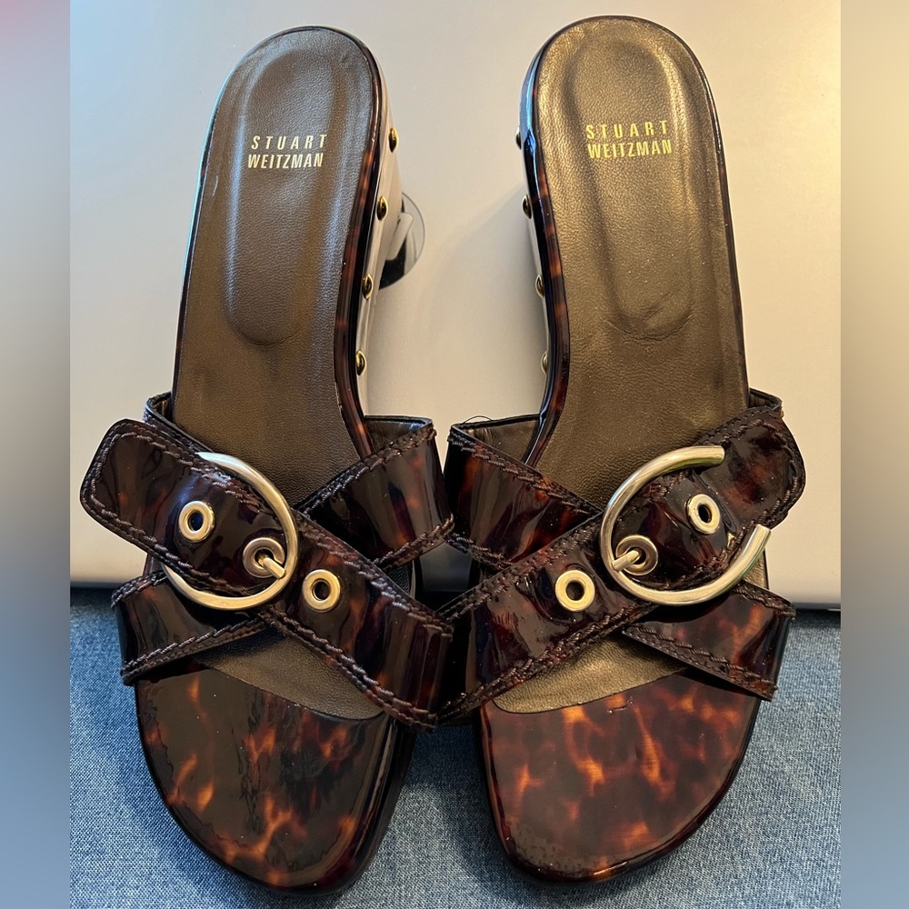 Stuart Weitzman Mule Cross Strap Buckle Tortoise … - image 6